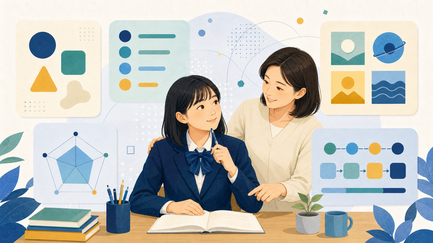 学習特性の診断結果を親子で確認するイラスト